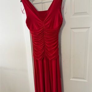 Elegant Red Gathered Maxi Dress